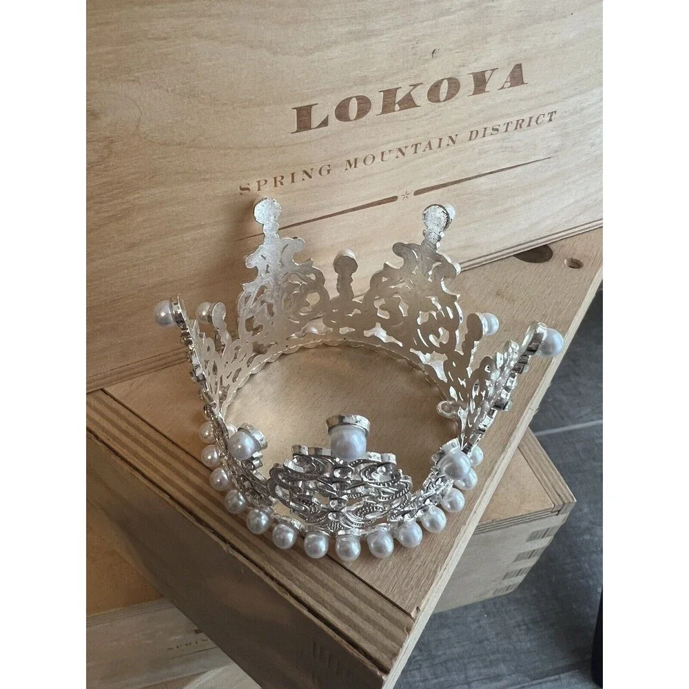 Silver Imitation Pearl Mini Crown Cake Topper Birthday Decor Decoration Wedding